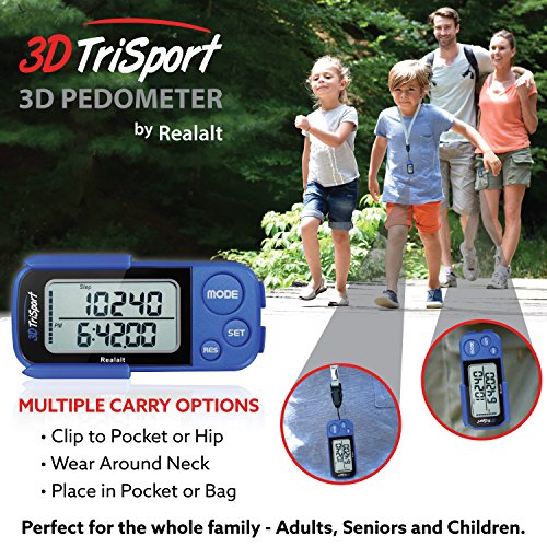 3DTriSport Walking 3D Pedometer with Clip and Strap, Free eBook | 30 Days Mem...