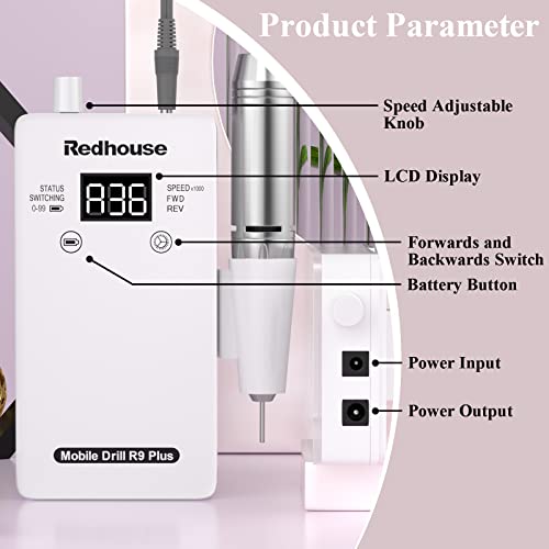 Professional Electric Nail Drill, Redhouse Rechargeable 30000RPM E File Nail ...