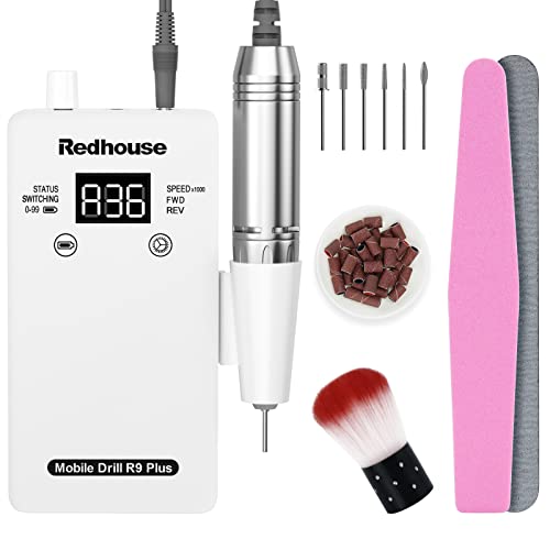Professional Electric Nail Drill, Redhouse Rechargeable 30000RPM E File Nail ...