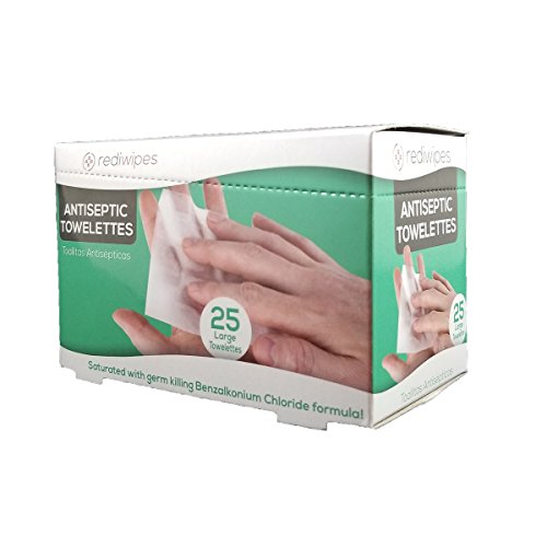 25 Large Antiseptic Wipes Individually Packaged Towelettes BZK Benzalkonium C...
