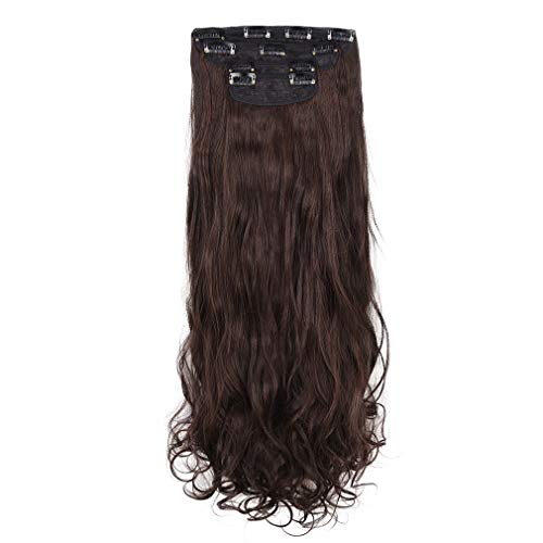 REECHO 24" Curly Wavy 4 Pieces Set Thick Clip in on Hair Extensions Dark Brown