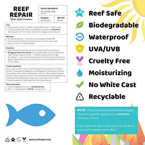 Reef Safe Sunscreen SPF 30+ (2 Pack) - All Natural, Travel Size, Water Resist...