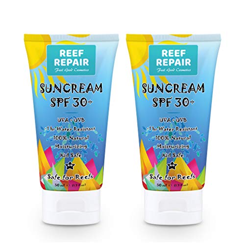 Reef Safe Sunscreen SPF 30+ (2 Pack) - All Natural, Travel Size, Water Resist...