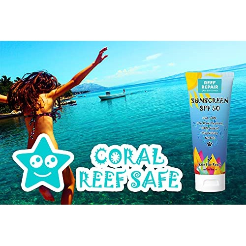 Reef Safe Sunscreen SPF 50 All Natural, Water Resistant, Moisturizing, Biodeg...