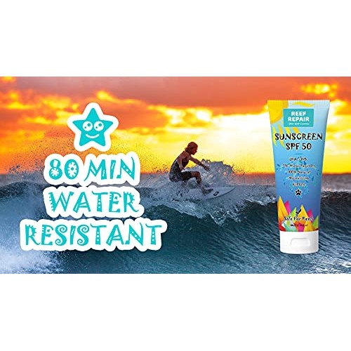 Reef Safe Sunscreen SPF 50 All Natural, Water Resistant, Moisturizing, Biodeg...