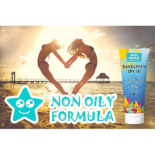 Reef Safe Sunscreen SPF 50 All Natural, Water Resistant, Moisturizing, Biodeg...