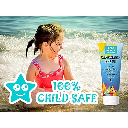 Reef Safe Sunscreen SPF 50 All Natural, Water Resistant, Moisturizing, Biodeg...