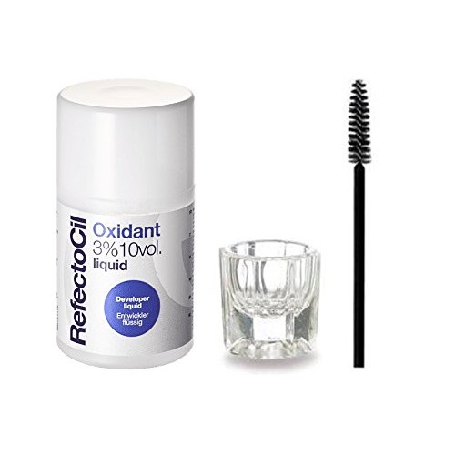 RefectoCil Liquid Oxidant 3% 10 VOL 3.38 oz + Mixing Dish & Mascara Brush