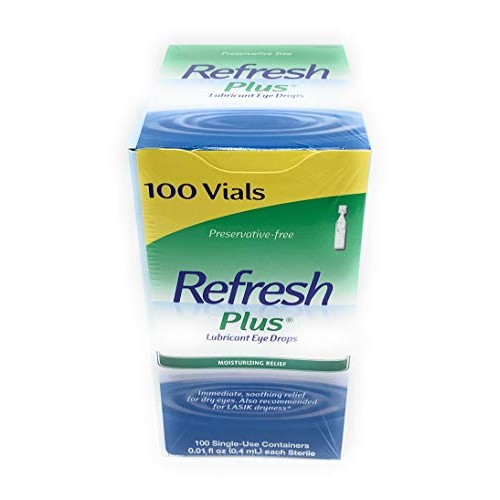 Allergan Refresh Plus Lubricant Eye Drops Single-Use Vials, Clear, (100 Count...