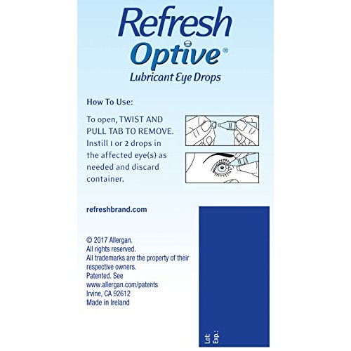 Refresh Optive Lubricant Eye Drops For Dry Eyes, Preservative-Free, 0.01 Fl O...