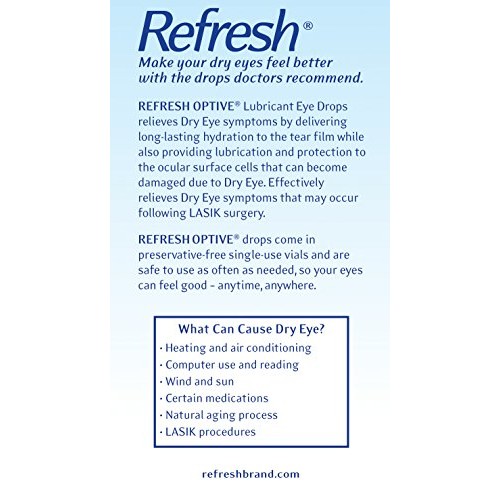 Refresh Optive Lubricant Eye Drops For Dry Eyes, Preservative-Free, 0.01 Fl O...