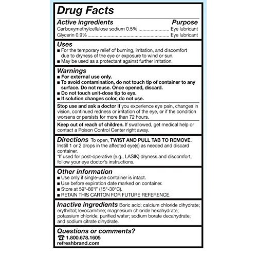 Refresh Optive Lubricant Eye Drops For Dry Eyes, Preservative-Free, 0.01 Fl O...