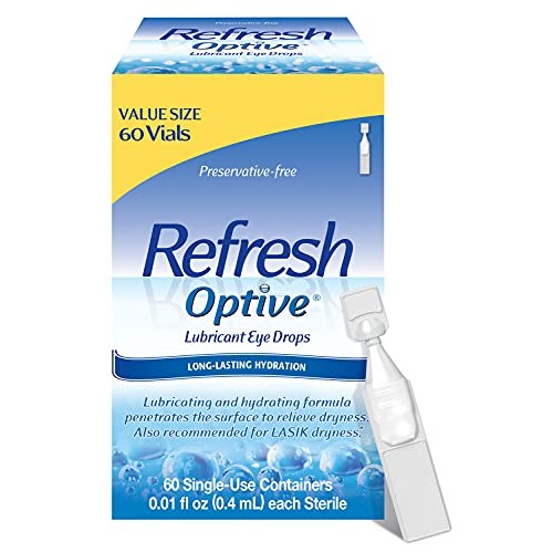 Refresh Optive Lubricant Eye Drops For Dry Eyes, Preservative-Free, 0.01 Fl O...