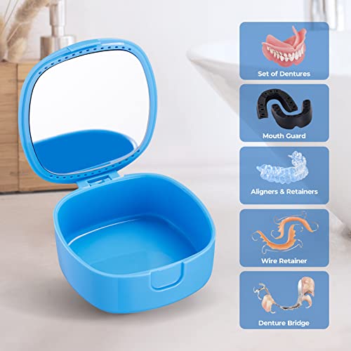 Reinmoson (2Pack) Blue Retainer Case with Vent Holes Mirror for Aligner, Dent...
