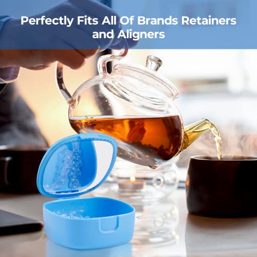 Reinmoson (2Pack) Blue Retainer Case with Vent Holes Mirror for Aligner, Dent...