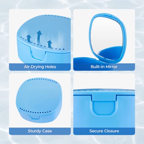 Reinmoson (2Pack) Blue Retainer Case with Vent Holes Mirror for Aligner, Dent...