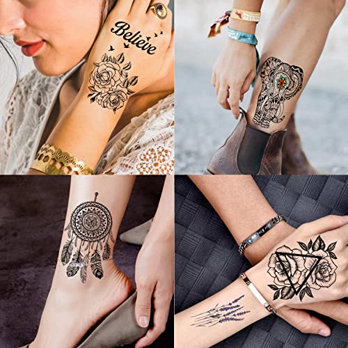 Rejaski 44 Sheets Various 3D Rose Flowers Butterfly Temporary Tattoos For Wom...