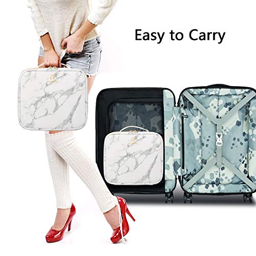 Relavel Marble Makeup Bag Large Makeup Organizer Bag Travel Train Case Portab...