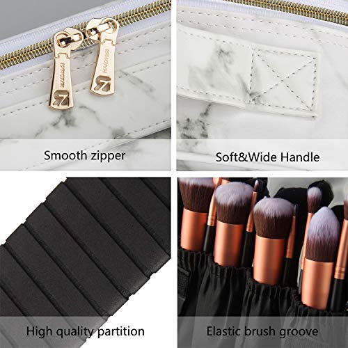 Relavel Marble Makeup Bag Large Makeup Organizer Bag Travel Train Case Portab...