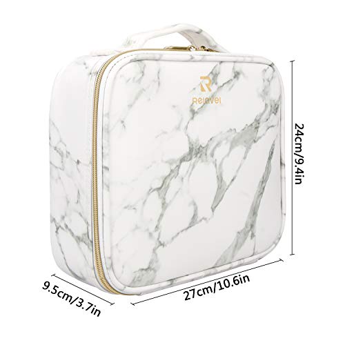 Relavel Marble Makeup Bag Large Makeup Organizer Bag Travel Train Case Portab...