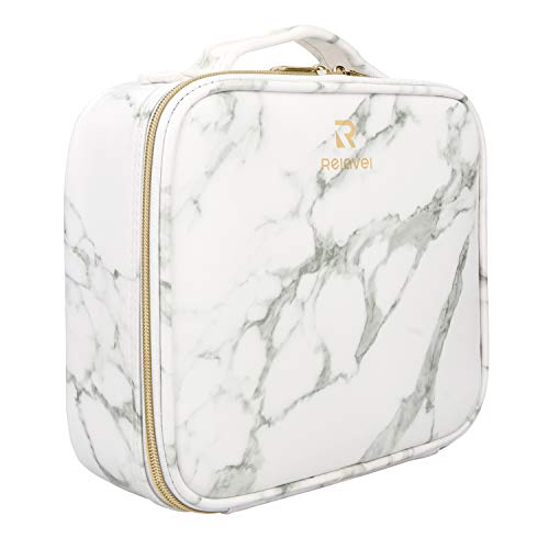 Relavel Marble Makeup Bag Large Makeup Organizer Bag Travel Train Case Portab...