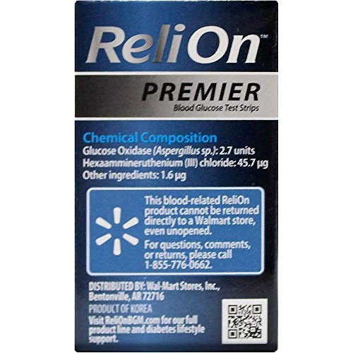 ReliOn Premier Blood Glucose Test Strips, 100 Ct (2 pk)