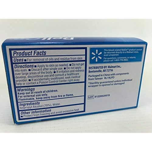 ReliOn Skin Cleanser Sterile Alcohol Swabs, 100 Count