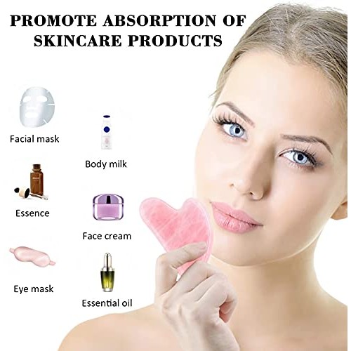 Gua Sha Massage Tool, Natural Rose Quartz Gua Sha Scraping Massage Tool, Faci...