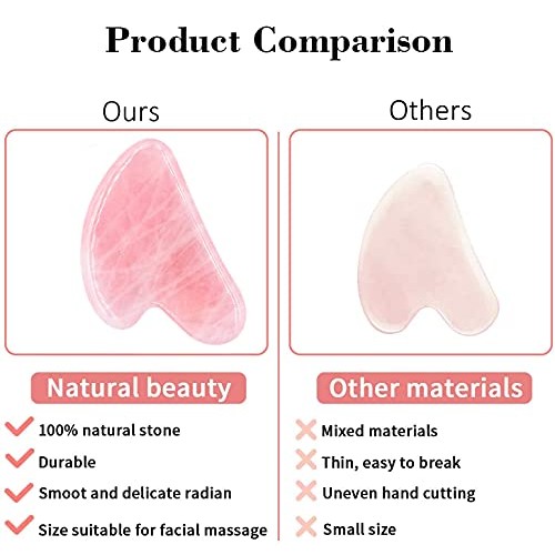 Gua Sha Massage Tool, Natural Rose Quartz Gua Sha Scraping Massage Tool, Faci...