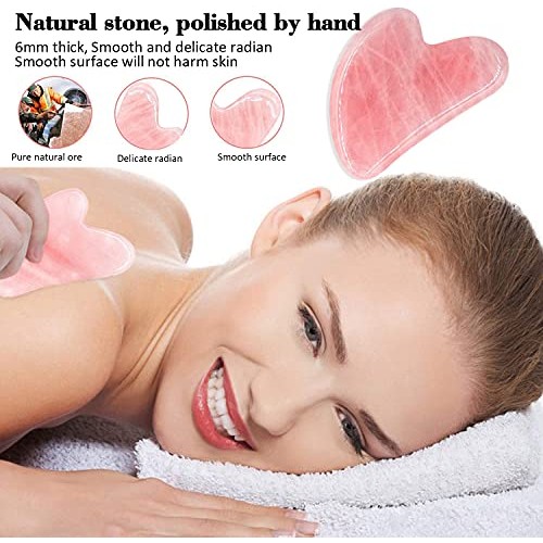 Gua Sha Massage Tool, Natural Rose Quartz Gua Sha Scraping Massage Tool, Faci...