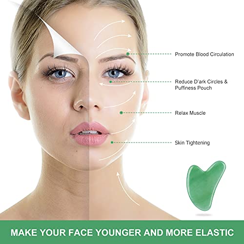 Gua Sha Facial Tool, Green Aventurine Natural Jade Stone Guasha Board for SPA...