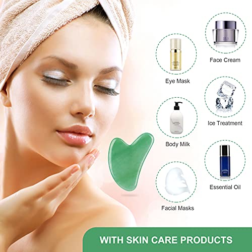 Gua Sha Facial Tool, Green Aventurine Natural Jade Stone Guasha Board for SPA...