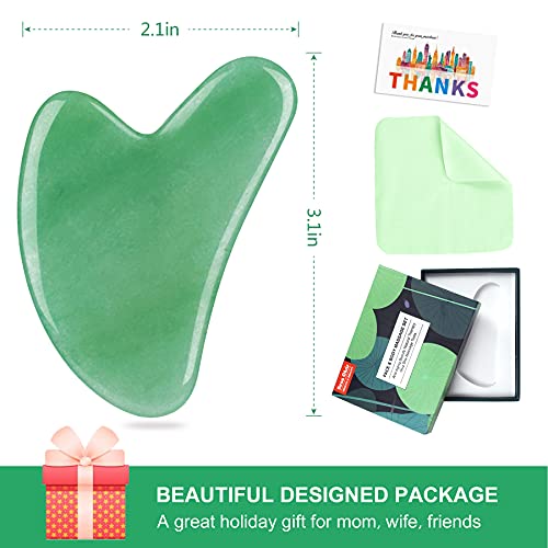 Gua Sha Facial Tool, Green Aventurine Natural Jade Stone Guasha Board for SPA...