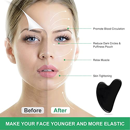 Gua Sha Massage Tool, Black Obsidian Guasha Board for Face & Body, Natural Ja...