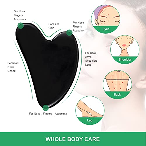 Gua Sha Massage Tool, Black Obsidian Guasha Board for Face & Body, Natural Ja...