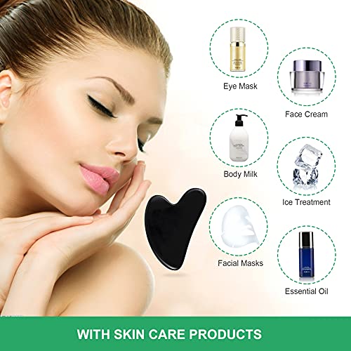Gua Sha Massage Tool, Black Obsidian Guasha Board for Face & Body, Natural Ja...