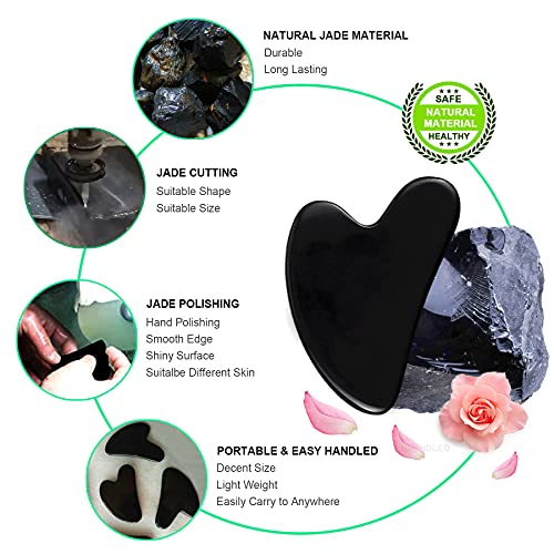 Gua Sha Massage Tool, Black Obsidian Guasha Board for Face & Body, Natural Ja...