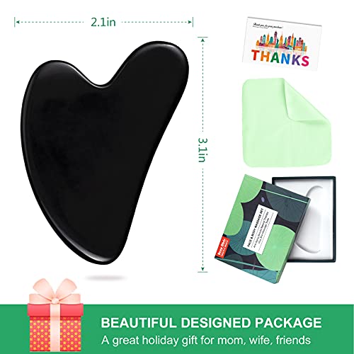Gua Sha Massage Tool, Black Obsidian Guasha Board for Face & Body, Natural Ja...
