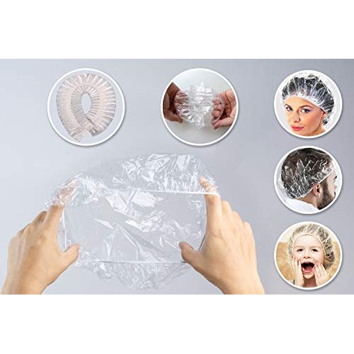 100 Disposable Clear Mop Mob Caps Clipped Hair Head Cover Shower Cap Plastic ...