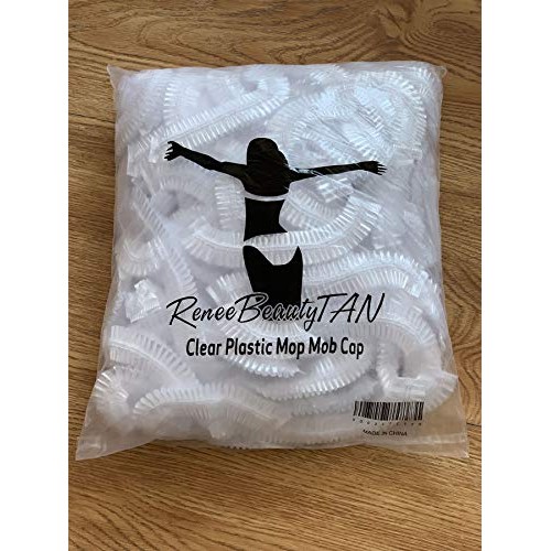 100 Disposable Clear Mop Mob Caps Clipped Hair Head Cover Shower Cap Plastic ...