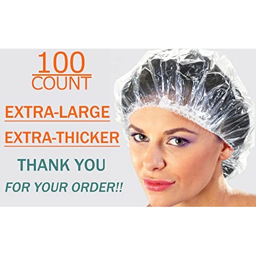 100 Disposable Clear Mop Mob Caps Clipped Hair Head Cover Shower Cap Plastic ...
