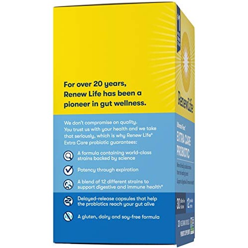 Renew Life Probiotics 30 Billion CFU Guaranteed, 12 Strains, For Men & Women,...