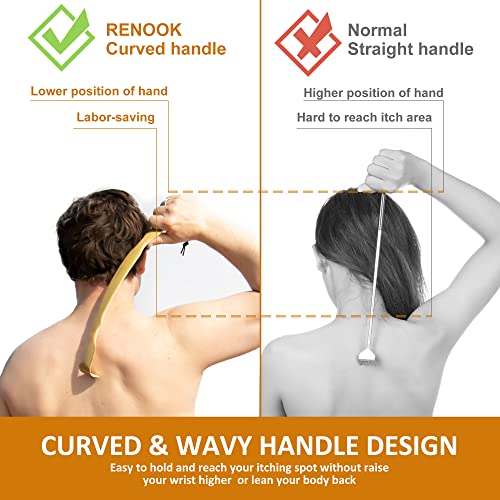 RENOOK 4 Pack Back Scratcher for Men, Women & Adults - Long Curved Handle Bam...