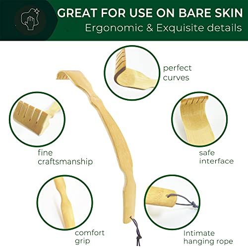 RENOOK Back Scratcher Bamboo - Curved Long Handle 1 PC Wooden Back Scratcher ...