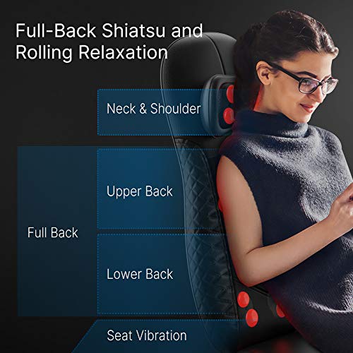 Back Massager with Heat, RENPHO Chair Massage Pad, Shiatsu and Rolling Back a...