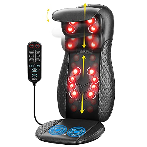 Back Massager with Heat, RENPHO Chair Massage Pad, Shiatsu and Rolling Back a...