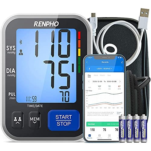 Bluetooth Blood Pressure Monitor, RENPHO Wireless Upper Arm BP Machine for Ho...