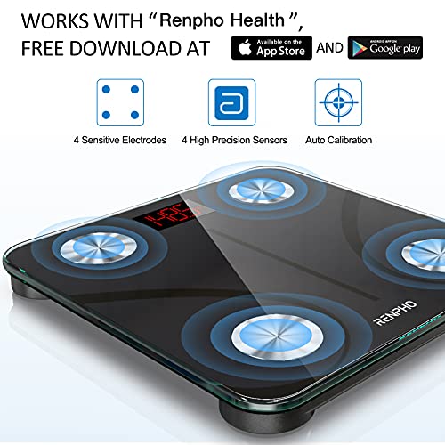 RENPHO Bluetooth Body Fat Scale, Digital Weight Scale Bathroom Smart Body Com...