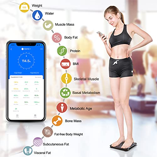 RENPHO Bluetooth Body Fat Scale, Digital Weight Scale Bathroom Smart Body Com...