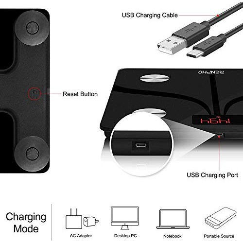 RENPHO Body Fat Scale Weight Bathroom Smart Digital Bluetooth Scale USB Recha...